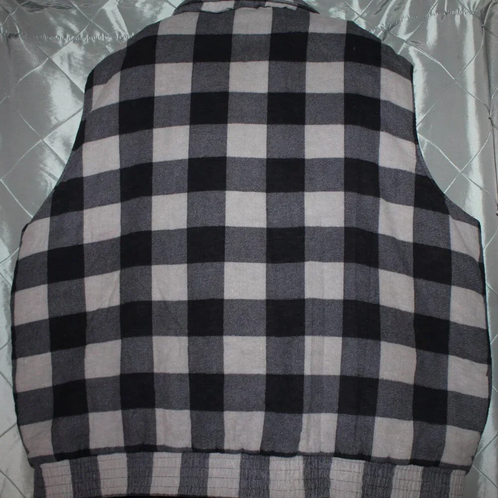 Vtg Woodland Men 2XL Black‎ White Plaid Body Warmer Zip Up Quilted Liner Vest